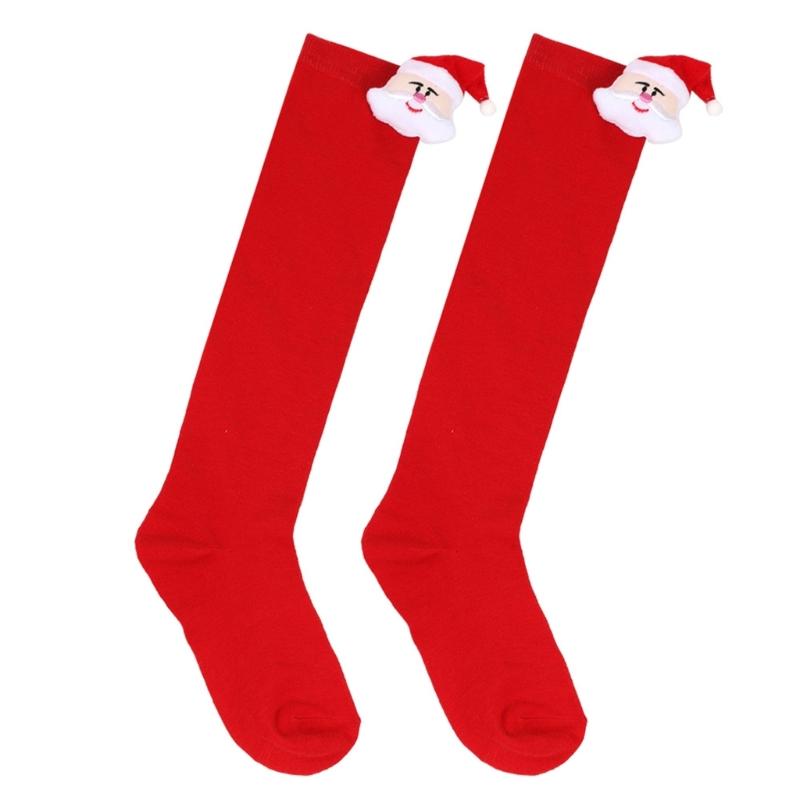 Cartoon Santa Christmas Stockings for 6-10Y Children Over the Knee Socks for Little Girls Unisex Winter Striped Socks