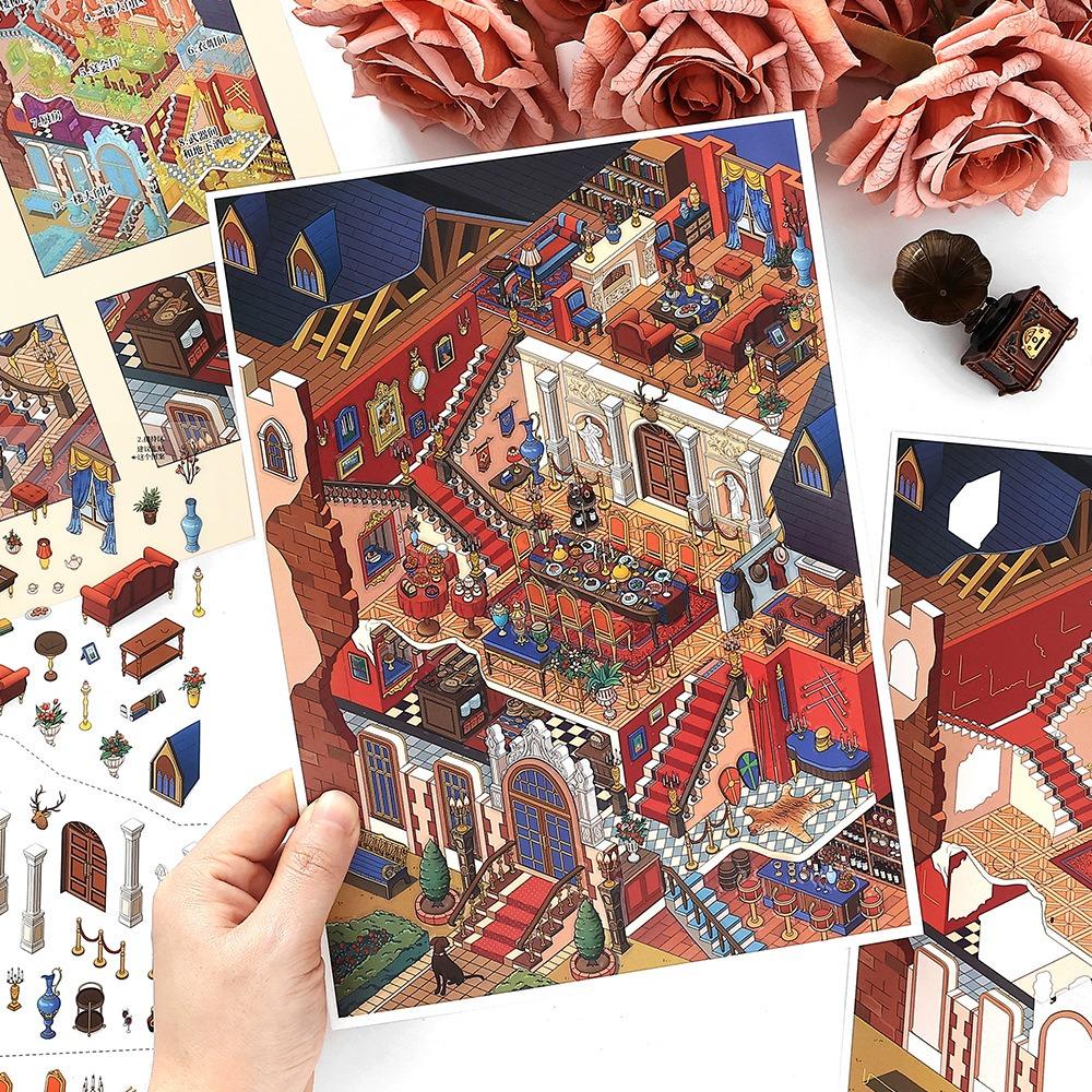 PET 3D Landscape Sticker DIY Miniature Scene Collage Creative Miniature Landscape Sticker Dinner Party