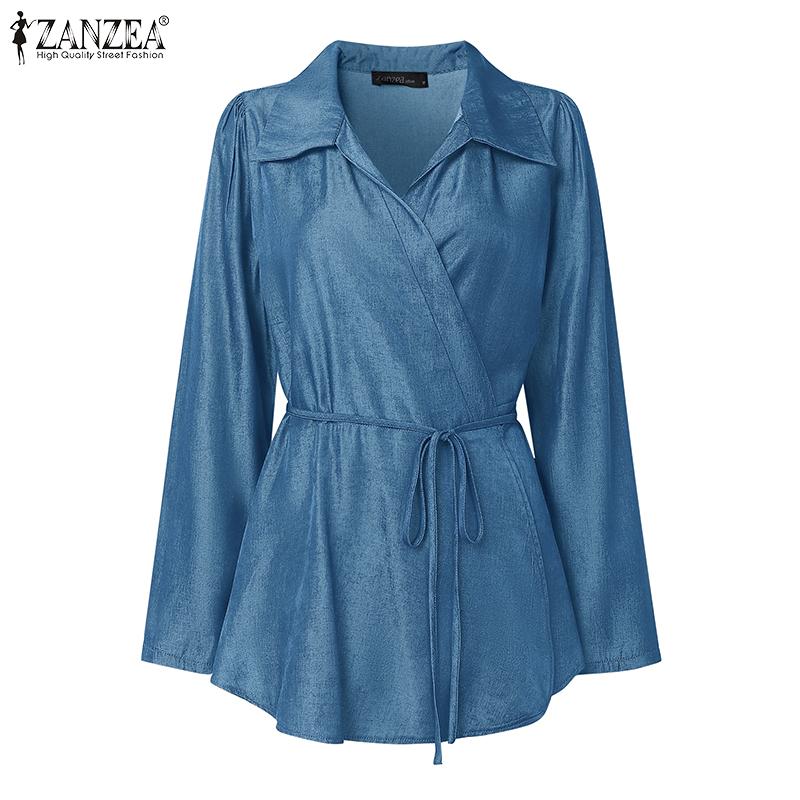 ZANZEA Women Turn Down Collar Loose Casual Long Sleeve Blouse