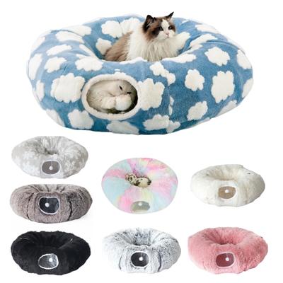 Cama Túnel de Pelúcia para Gato com Bolas Penduradas Lavável para Gatinhos de Interior Túnel Donut Brinquedo Gatos Pequenos Grandes Animais de Estimação Caverna Redonda Peekaboo Túnel de Brincadeira Suprimentos para Animais de Estimação