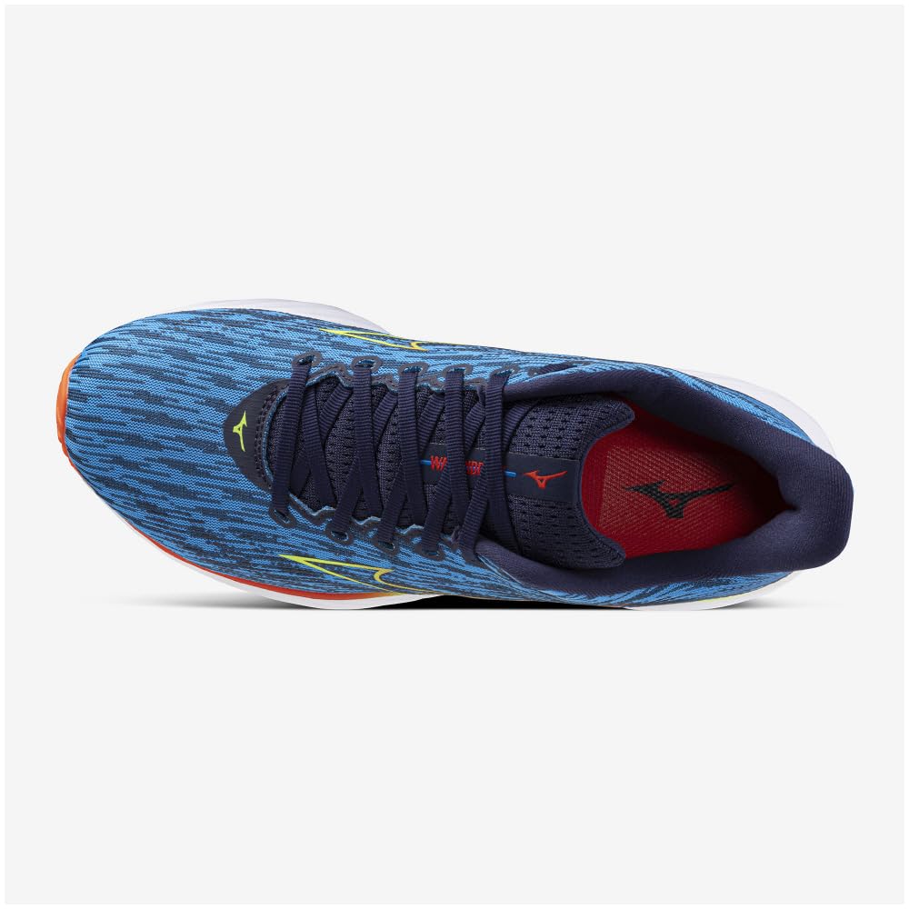 Mizuno Wave Rider 28 Running Thick Blue X Light Green X 4E Shoes, Jogging, Marathon, Training, Sports, Lightweight, Resilient, Sole, Men's, Red, 27.5