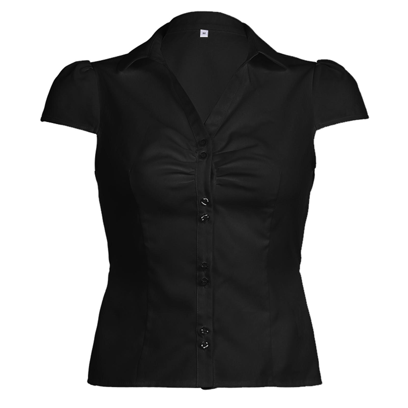 

Женские рубашки на пуговицах с короткими рукавами, воротником-стойкой, завязками на спине, облегающие топы, летние рубашки M чёрный