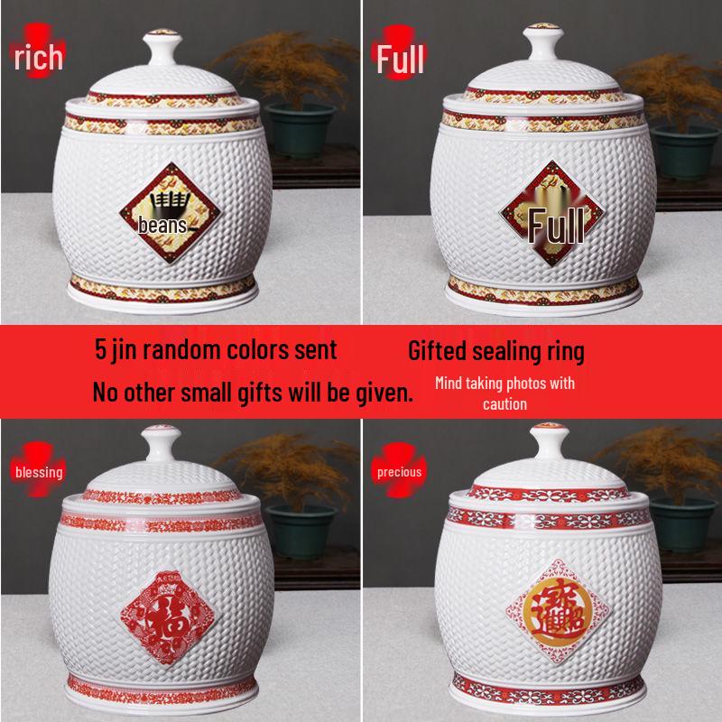 

Керамическая рисовая банка Jingdezhen с крышкой - Влаго- и насекомозащитный контейнер для хранения 5 Jin Water Capacity