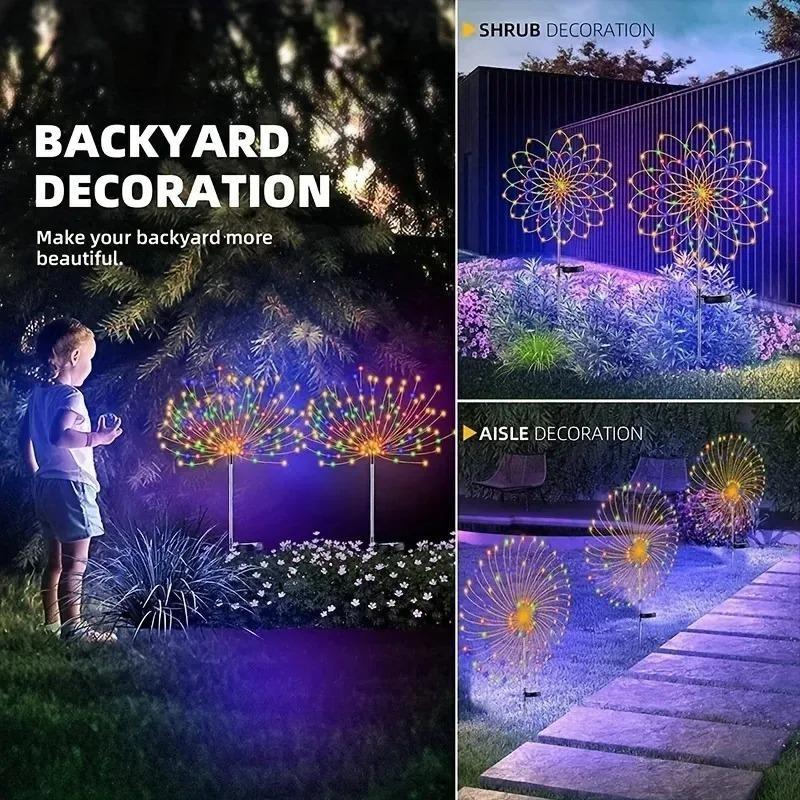200 LED Solar Fireworks Light RGB Color Changing Outdoor Solar Lights Waterproof IP65  Decorative Garden Lighting for Yard Lawn Patio