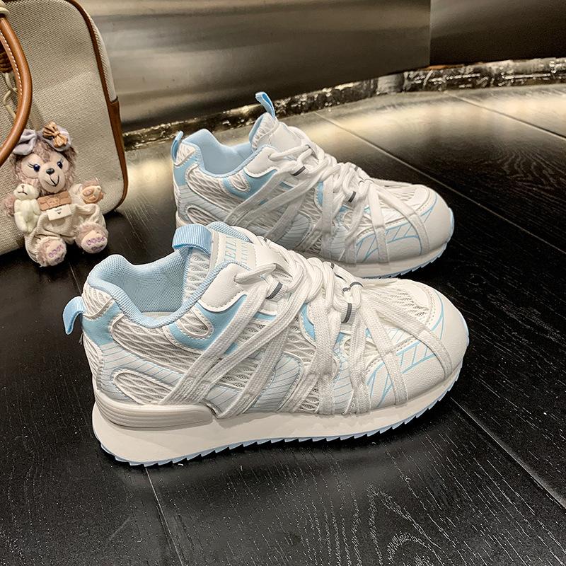 Spider web straps mesh breathable dad shoes girl 2025 spring and summer new design retro platform casual Forrest Gump shoes