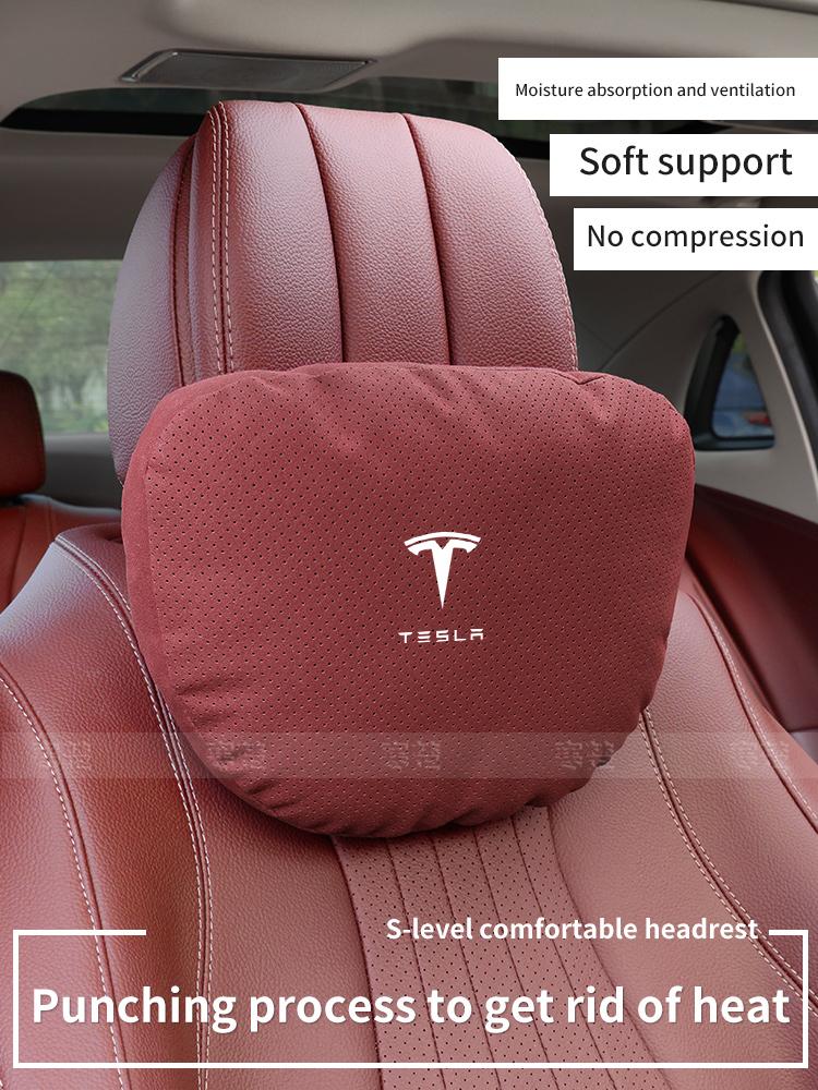 CQPKJ1 Tesla Model 3 Model Y Model S Model X Suede Car Headrest Neck Support Seat Lumbar cushion Breathable Soft Neck Pillow Waist pad