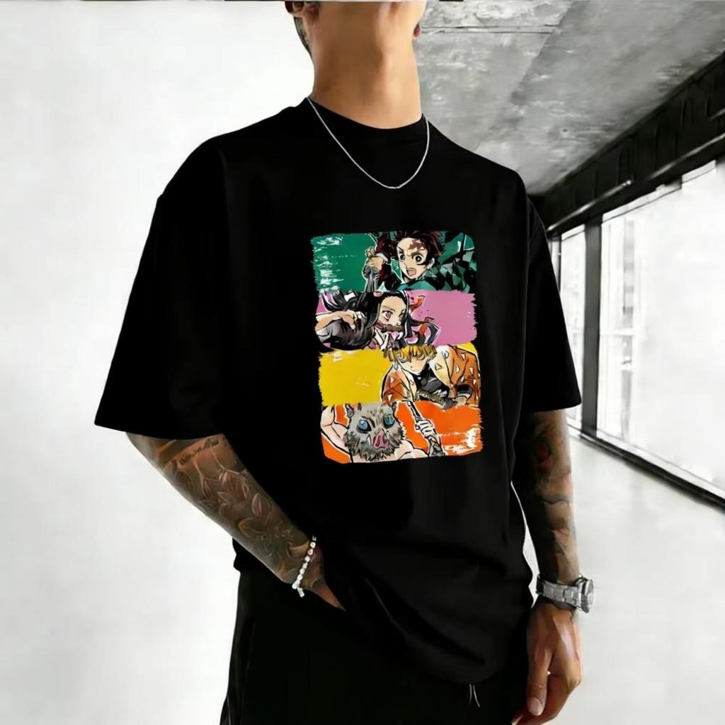 Unisex Pure Cotton Tshirt Demon Slayer Summer 2026 Harajuku Style Anime Print Loose Family Shortsleeved Shirt