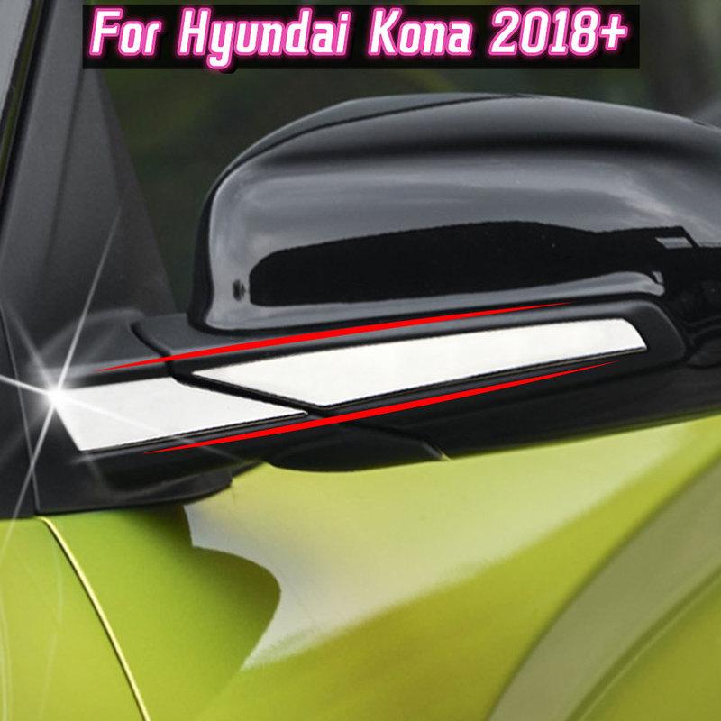 4Pcs Stainless Steel Car Rearview Mirror Cover Anti-Scratch Sticker Trim for Hyundai Kona Kauai Encino 2017- Accessories
