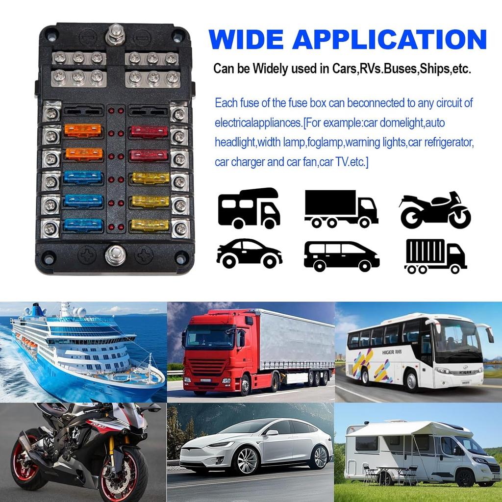 Fuse Block Blade Marine Fuse Panel Fuse Box ATC/ATO Waterproof Cover Negative Bus Included with LED Indicator for Car Boat Yacht RV Trailer Truck SUV