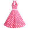 GMXIA Barbie Pink Women's Retro Neckline Polka Dot Print Swing Dress White Leather Belt