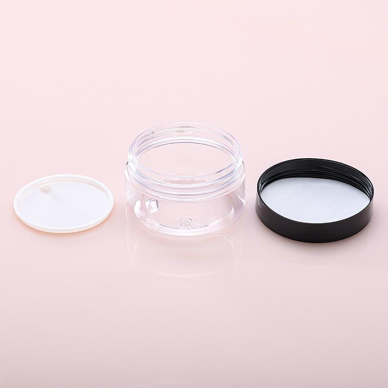 68-Tooth Transparent Wide-Mouth Cream Jar with Black PP Lid and Inner Cover