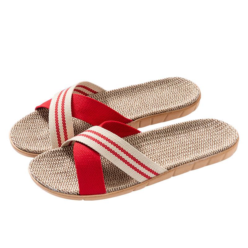 Linen slippers household thick bottom straw summer men and women cool slippers home indoor non-slip and non-smelly feet