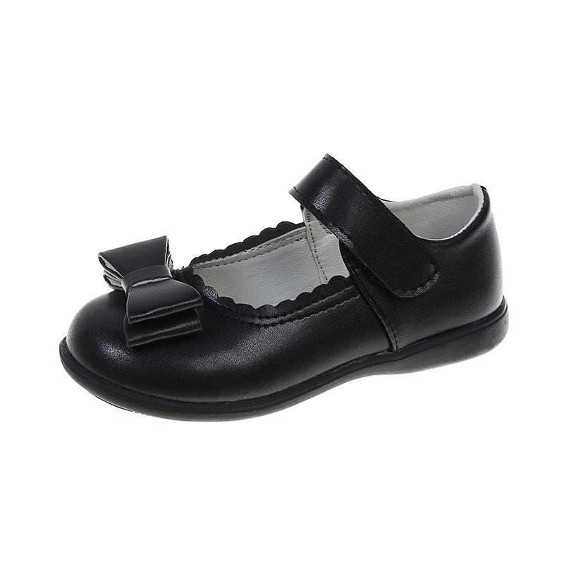Girls' Black Soft Sole Leather Princess Shoes for School and Casual Wear