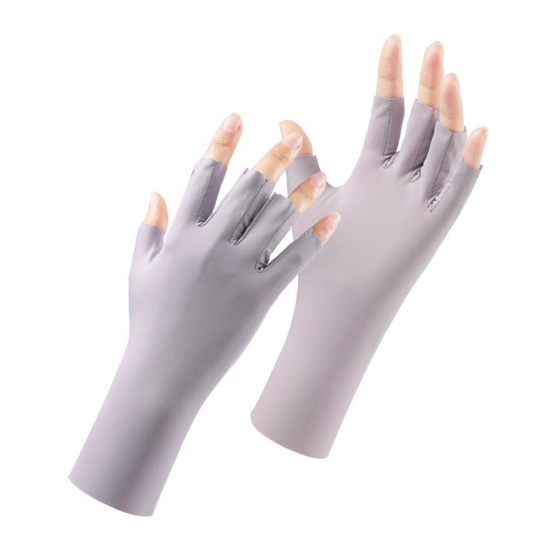 Sunscreen gloves women's summer UV protection thin cool breathable half finger riding driving ice silk manicure gloves