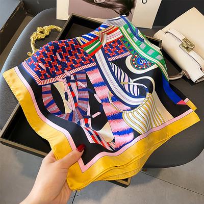 Fashion 70X70Cm Women'S Scarf Silk Luxury Horse Print Scarf Square Shawl Decorative Headband Neck Luxury Design Bandana