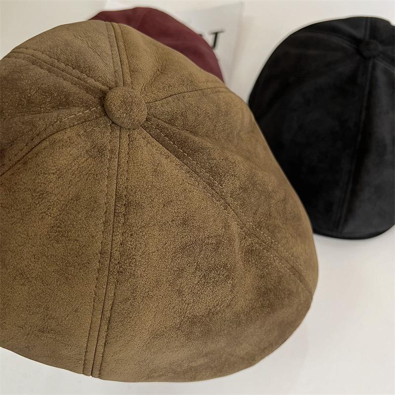 

Angola red retro leather cap women s autumn and winter literary and casual fashion celebrity style warm forward hat M（56-58cm） темно-коричневого кольору