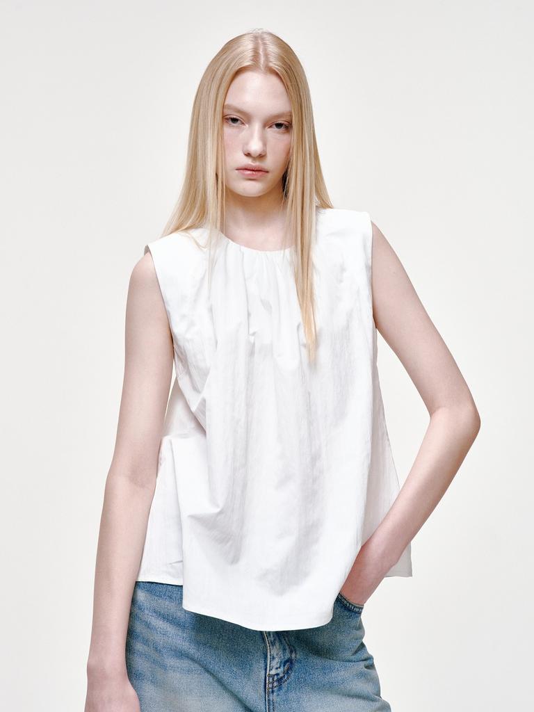 Micheumicheu Halo Drop Scarf Sleeveless Tank Top [White]