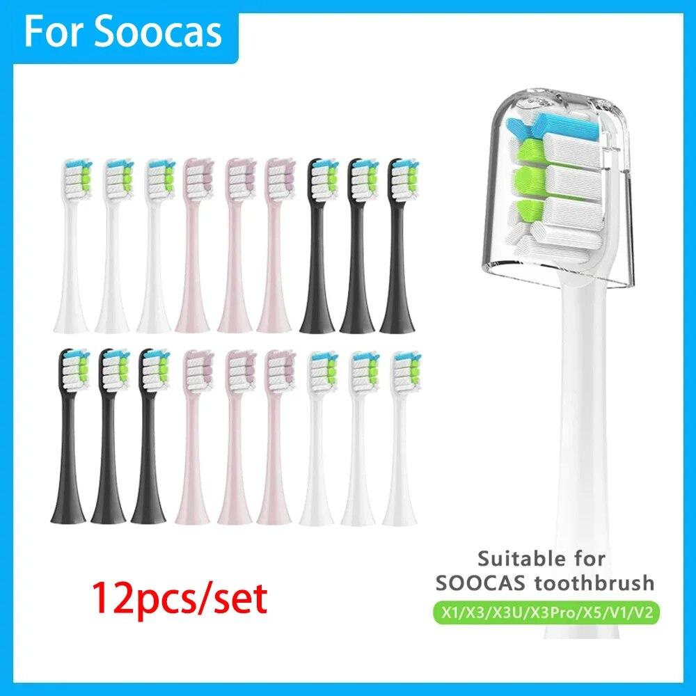 

Для Soocas X3/x3u/x5 Сменные насадки для зубных щеток, 12 шт., насадки для чистки зубов, электрическая зубная щетка Sonic, насадки с мягкой щетиной