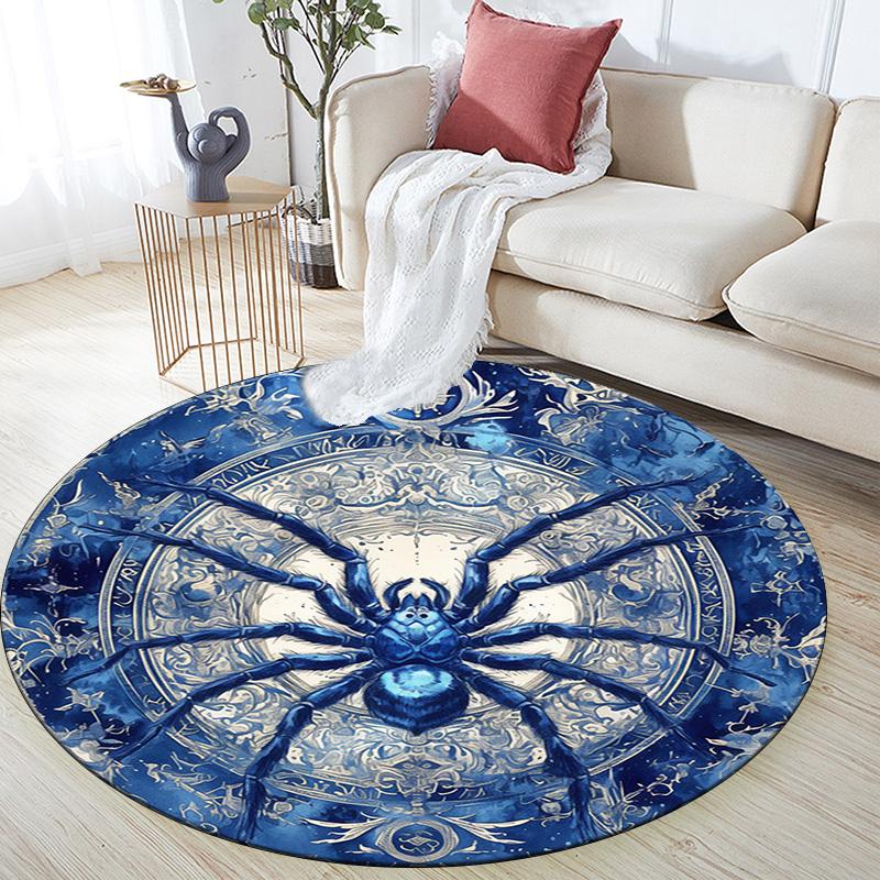 Blauer Spinnen-Rundteppich, Teppich für Wohnzimmer, Schlafzimmer, Sofa, Spielzimmer-Dekor, Rutschfeste Bodenteppich