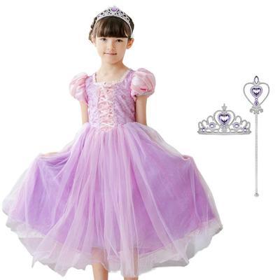 Rapunzel Dress Princess Dress Tiara Stick 3 Piece Set Kids Costume Pink Girls 140 140cm Pink [MANAMANA] Children's