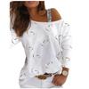 Nuovo Top da Donna Spalla Scoperta Paillettes Pullover alla Moda Maglia a Maniche Lunghe