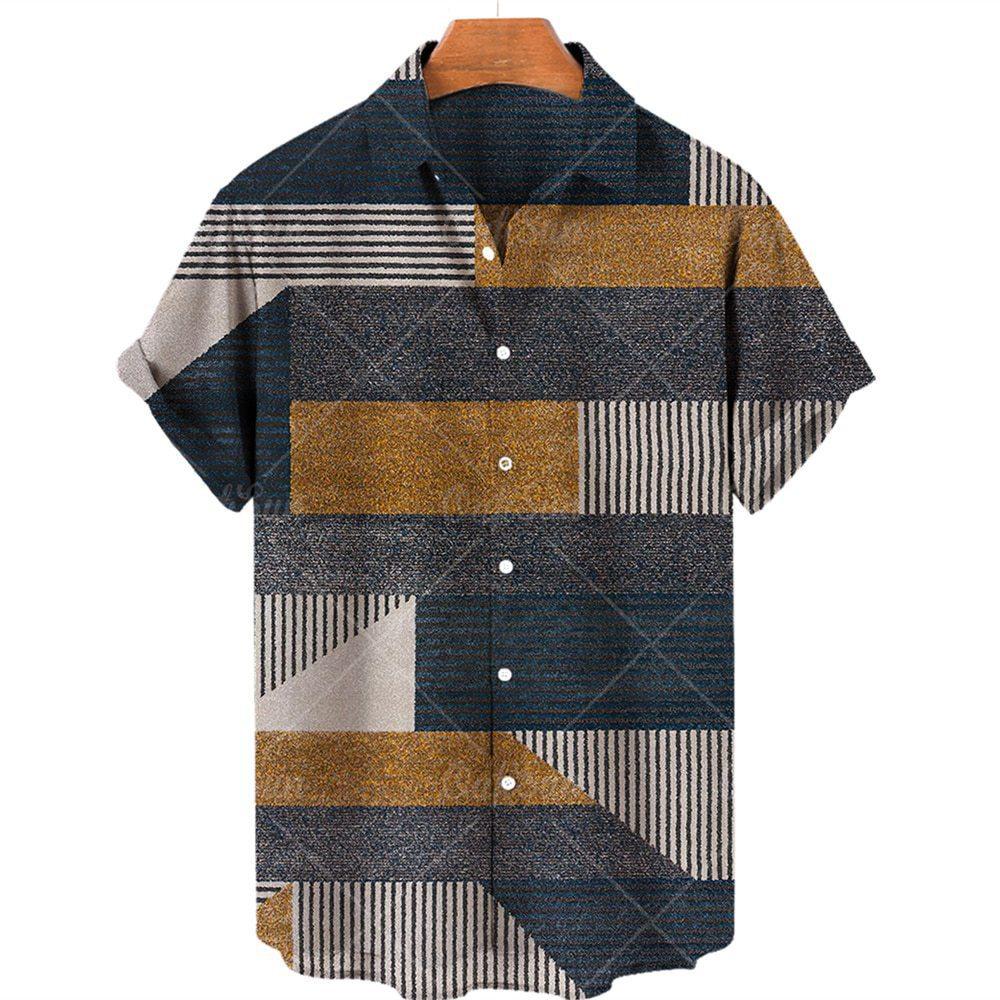 Geometric Pattern Short Sleeve Shirt, Casual Breathable Daily Wear