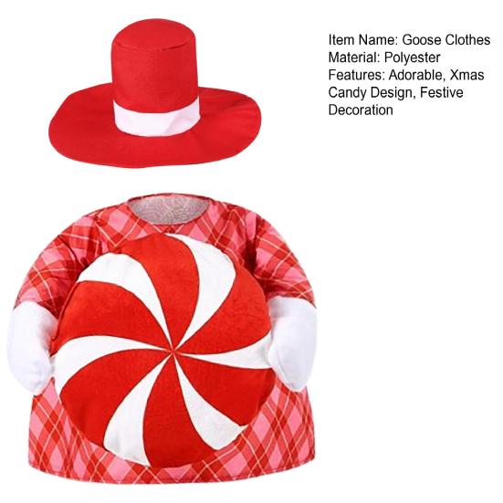 Christmas Goose Outfit Red Formal Hat And Checkered Goose Clothes Xmas Candy Porch Goose Costume for 23 Inch Lawn Geese Statue