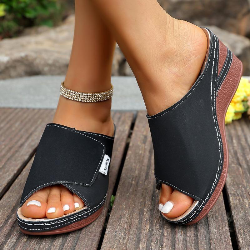 Damen Weite Weite Peeptoe Pantoletten, Plateau Keilabsatz Sandalen, Outdoor Sommer Hausschuhe für Damen