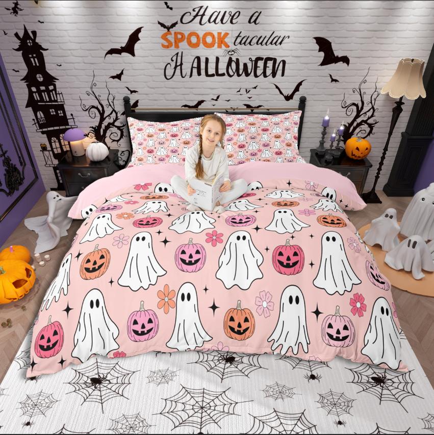 

Comforter Homewish Cute Ghost Happy Halloween For Kids Bedding Setcartoon Bowknot Decor Comforter (quilt)-EU Single(135*200cm)3pcs