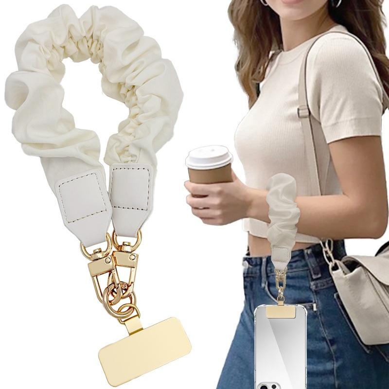 Short Phone Lanyard Wrist Strap for Women INS Casual Wrinkle Premium Anti-Lost Phone Holder Elegant Phone Chain for Smartphone