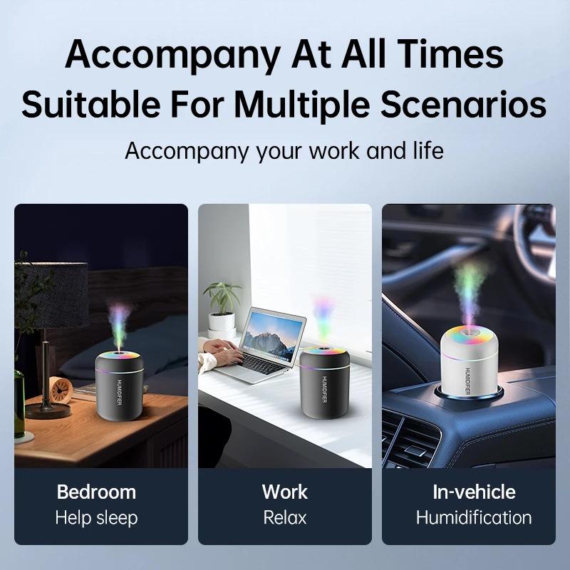 Mini Humidificateur d'Air 180ML USB Aromathérapie Diffuseur d'Arômes Électrique avec Lumières Colorées Purificateur d'Huiles Essentielles Créateur de Brume Lumières Pour Voiture Maison Chambre