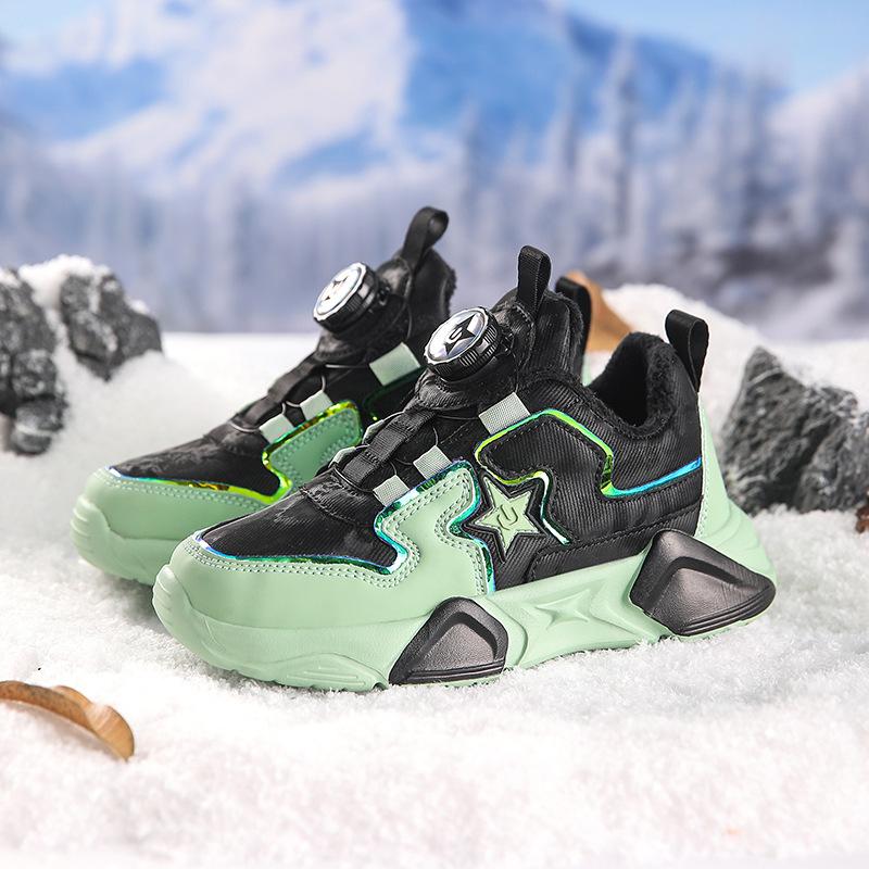 Children's 2025 winter outdoor sports shoes boys two cotton rotating button warm shoes medium older girls running shoes