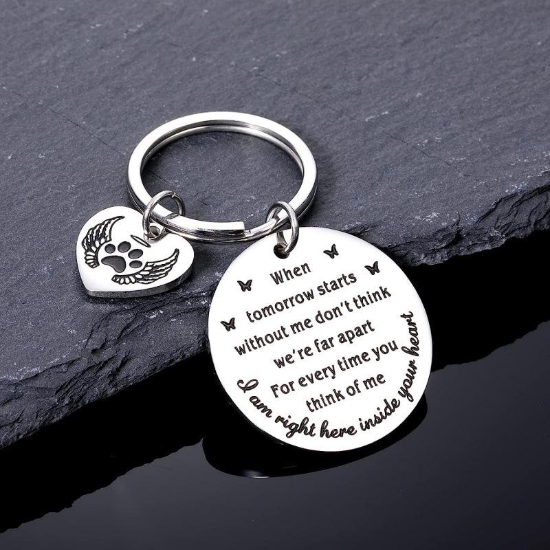 Stainless Steel Engravable Dog Paw Print Memorial Keychain Pendant