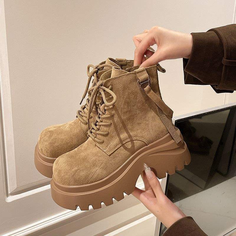 British Style 2025 Autumn New Matte Leather Lace-up Martin Boots Women's Platform Short Boots Big Head Locomotive Single Boots