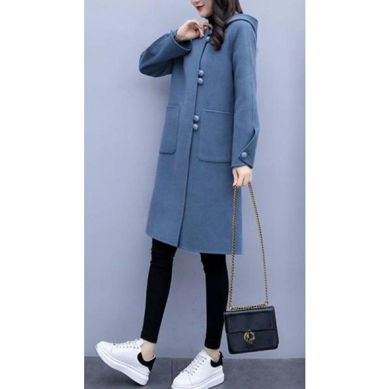 Woolen Coat for Women Updated Autumn and Winter Korean Style Comfortable Fit Mid-length Hooded Classic Style Woolen Coat for Women