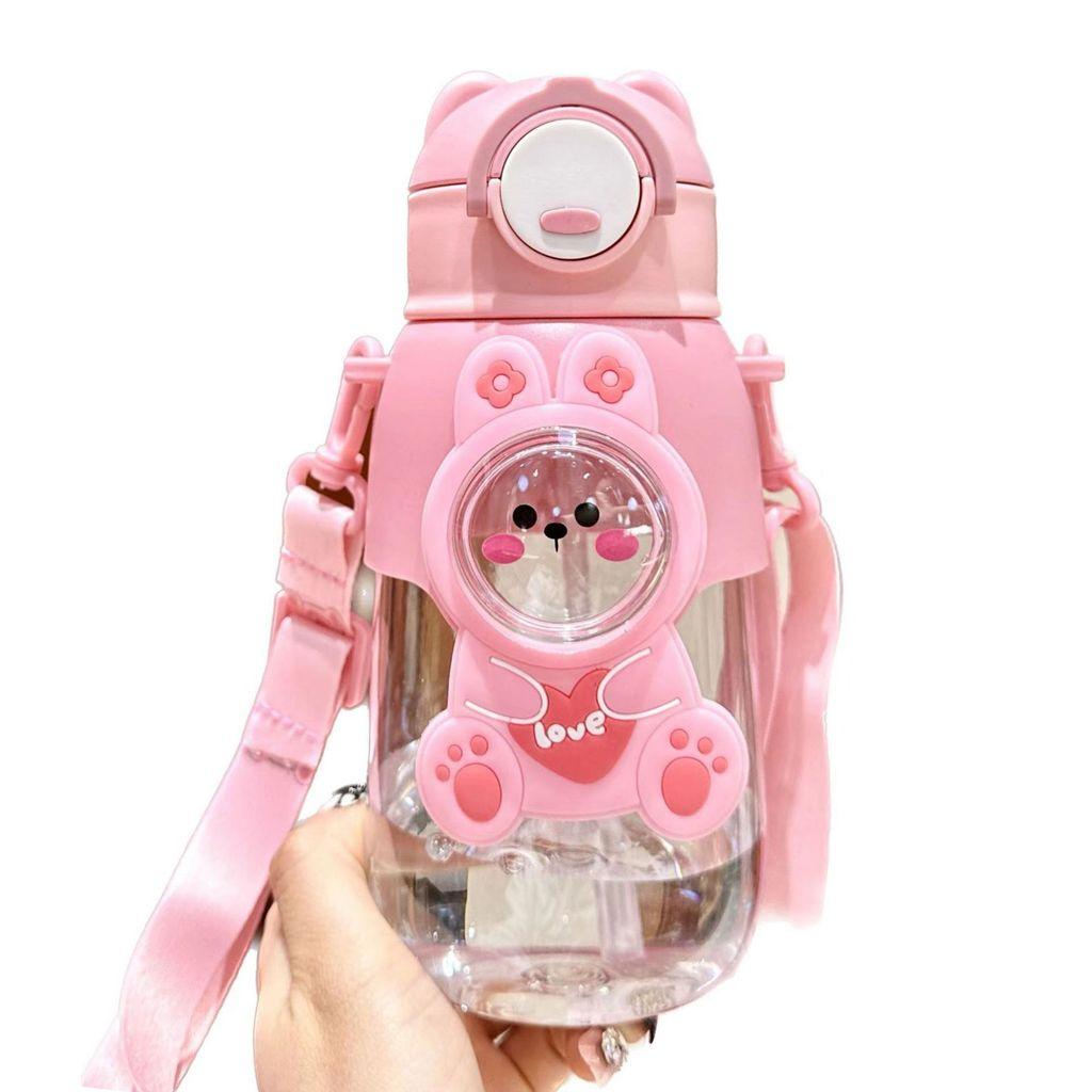 Plastic Kids Water Bottle With Straw And Cartoon Design For School And Travel