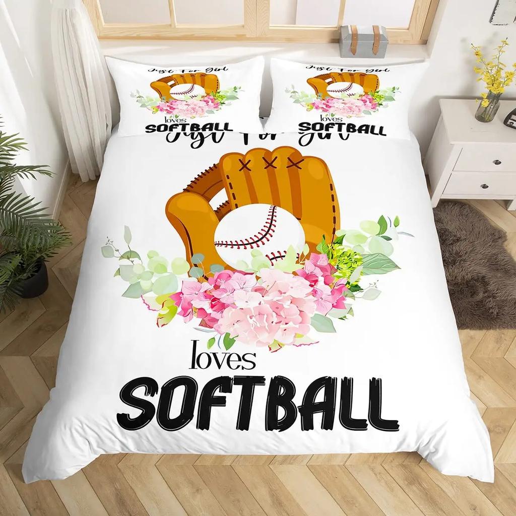Baseball Game King Queen Duvet Cover Ball Sports Theme Bedding Set Athlete Competitive Quilt Cover Polyester Comforter Cover