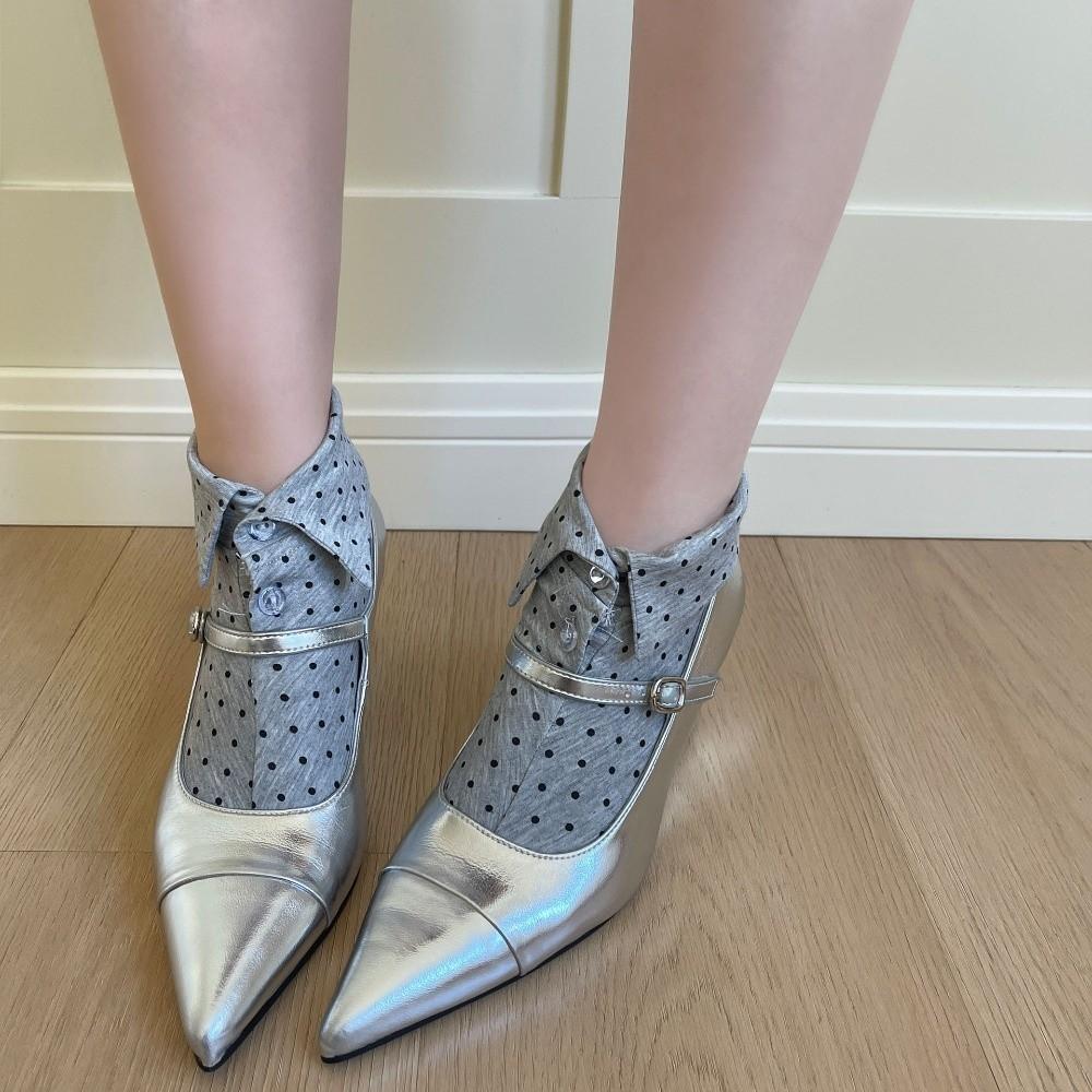 

Fashion Button Flip Collar Socks Novelty Lapel Polka Dot Socks Solid Color Hosiery Short Ankle Socks Streetwear One Size