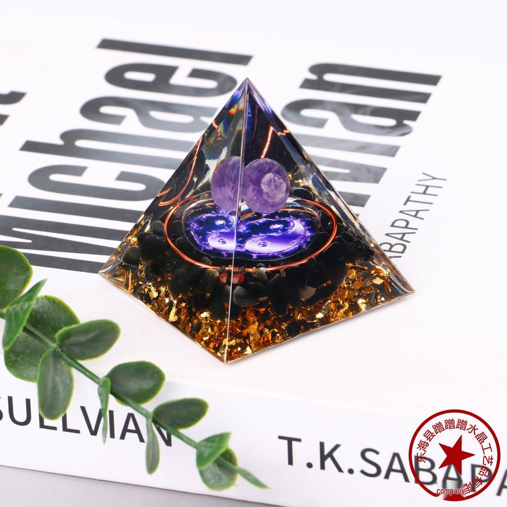 Handmade Natural Crystal Resin Pyramid Ornament for Home and Office