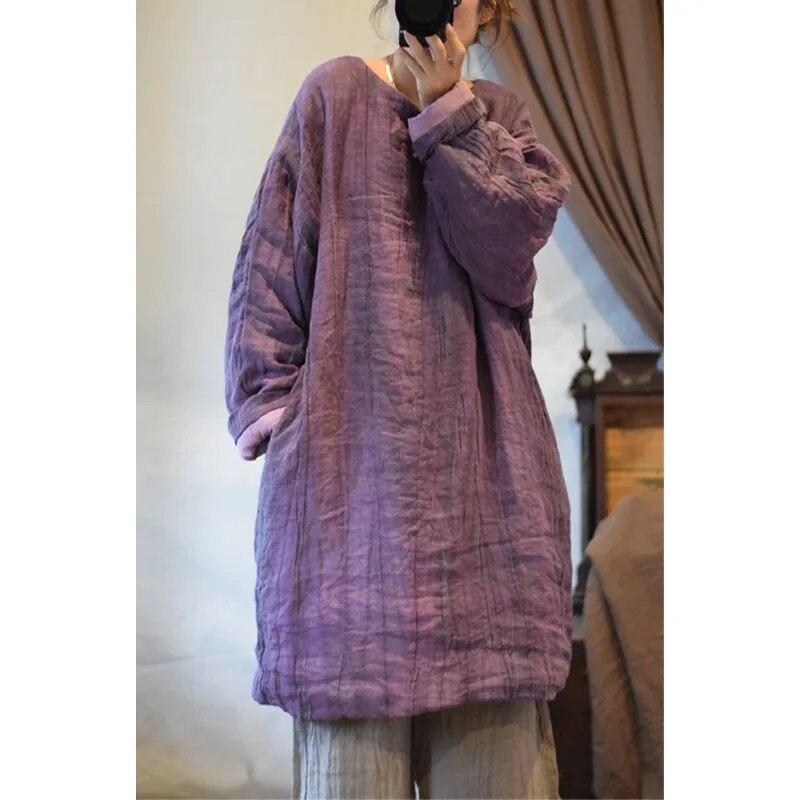 Johnature Povlečení Vintage styl jednobarevné bavlněné oblečení zimní žena s dlouhými rukávy, volné bavlněné oblečení