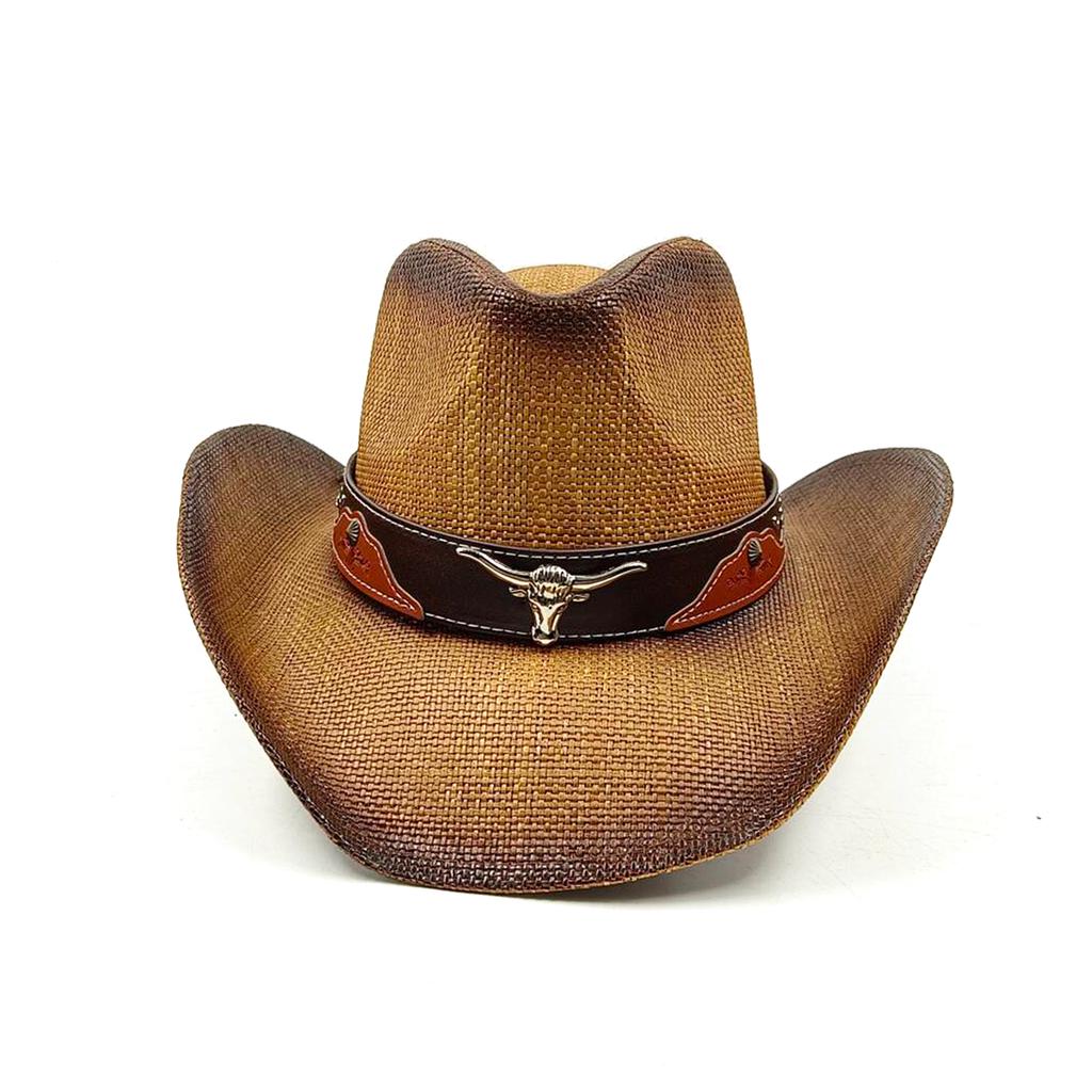 Western cowboy straw hat men and women retro wide-brimmed Cowboy Straw Hat Embroidered Wide Brim chapeau cowboy
