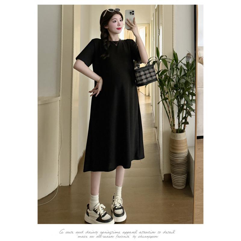 2026 Summer Korean Style Loose Round Neck Casual Little Black Mid-length Dress