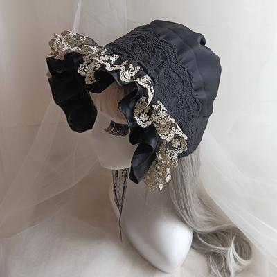 Mittelalterlich Vintage Dienstmädchen Cosplay Kürbis Baumwollmütze Schnürung Verstellbarer Hut Damen Mädchen Lolita Spitze Haube Rüschenhut