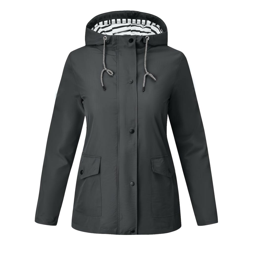 Women's Solid Color Waterproof And Sunscreen Outdoor Sportswear, Hooded Casual Jacket