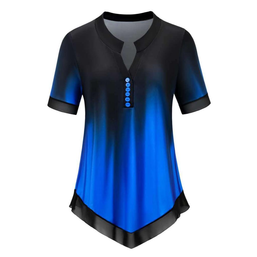 T-shirt da donna a maniche corte, girocollo, stampa sfumata, vestibilità larga, per la primavera e l'estate