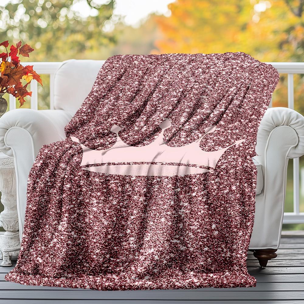 1pc Crown Glitter Outdoor Flannel Blanket Soft Warm All-Season Throw for Sofa Bed Car Camping Office, Cozy Gift Idea1239S