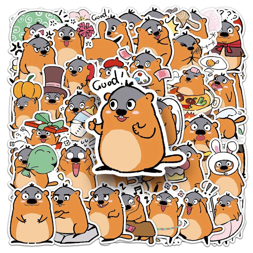50 Adesivos Doodle Marmota Desenho Animado Fofo Animal Desenhado à Mão Decorativo Capa de Celular Copo de Água Adesivos Impermeáveis