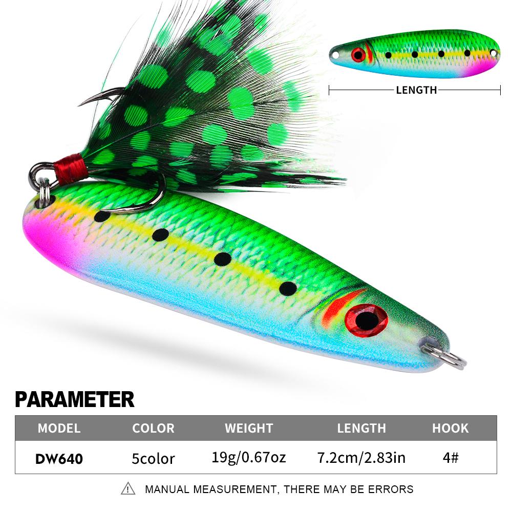 PROBEROS 1/5PCS Fish Scale Pattern Metal Spoon Fishing Lure, 19G/7.2CM | Sea Fishing Artificial Bait, Trolling and Jigging Iron