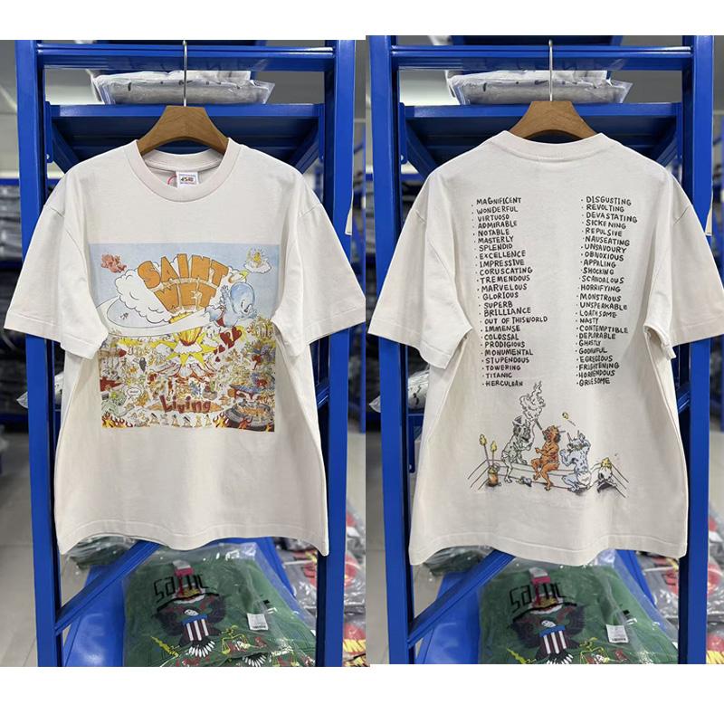 26ss High Street Monster Graffiti Cartoon Angel Print Saint Tshirt Unisex Unisex Unisex 100 Cotton Ceunisext White T Shirt Tee Tag