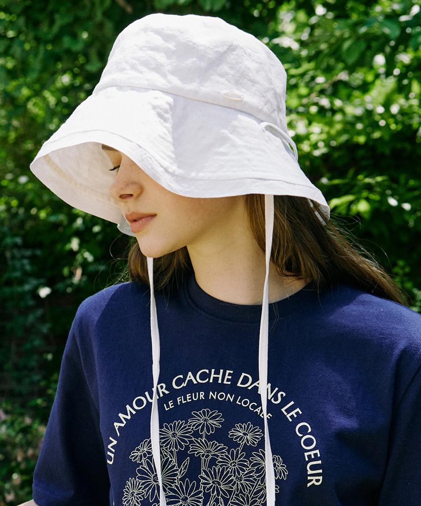 NONLOCAL Linen Ribbon Bucket Hat - Off White